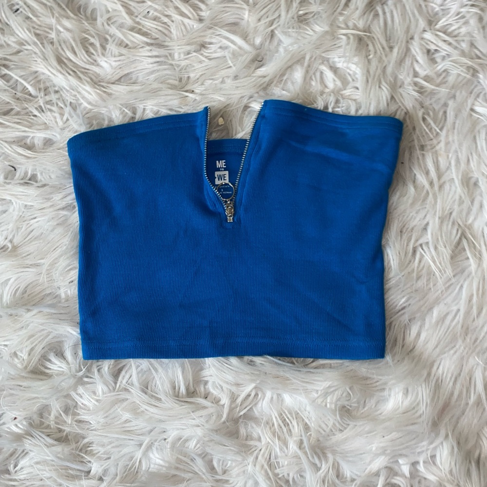 Blue zip crop top